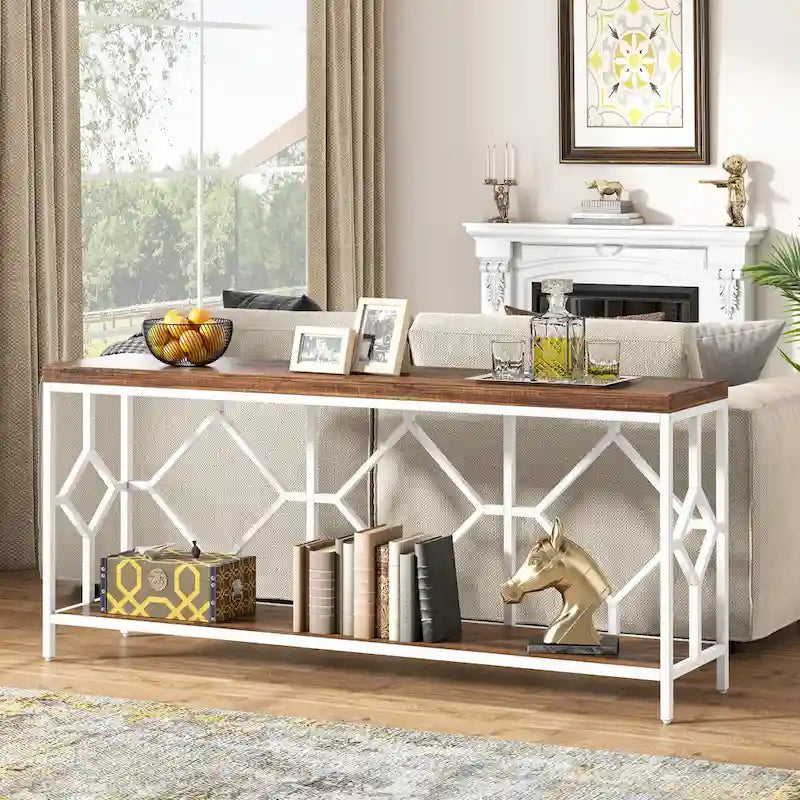 70.9-Inch Industrial Sofa Console Table with Open Storage Shelf - Extra Long Narrow Entry Table for Behind Couch 5