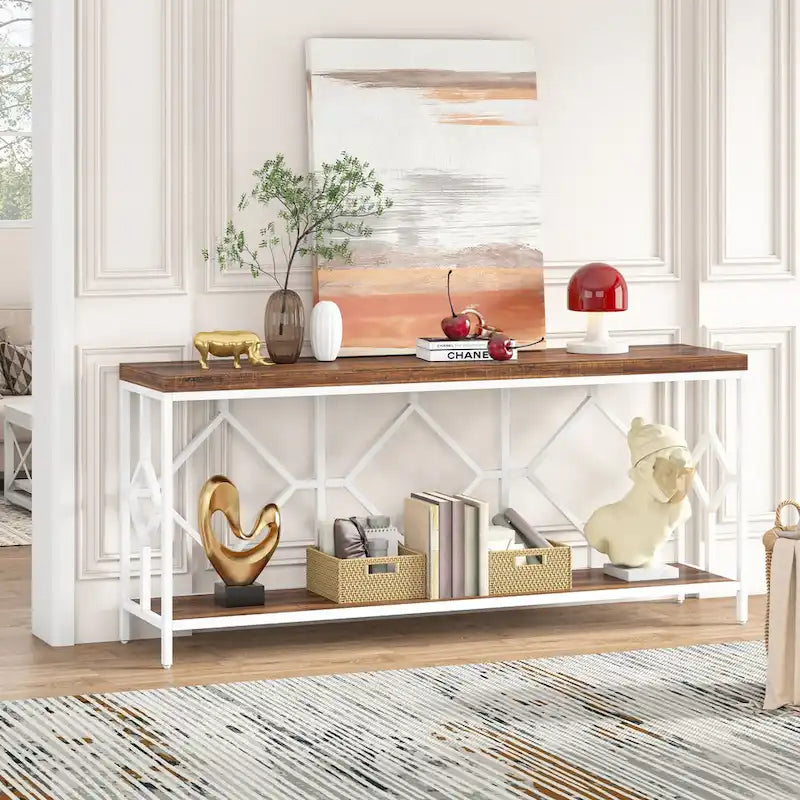70.9-Inch Industrial Sofa Console Table with Open Storage Shelf - Extra Long Narrow Entry Table for Behind Couch 6