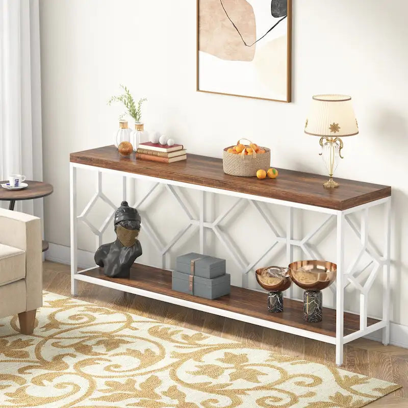 70.9-Inch Industrial Sofa Console Table with Open Storage Shelf - Extra Long Narrow Entry Table for Behind Couch 7