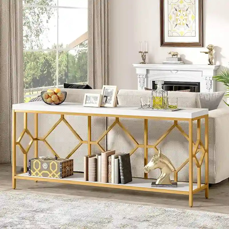 70.9-Inch Industrial Sofa Console Table with Open Storage Shelf - Extra Long Narrow Entry Table for Behind Couch 8
