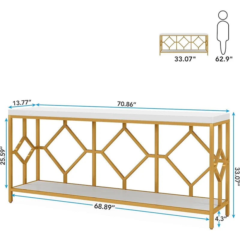 70.9-Inch Industrial Sofa Console Table with Open Storage Shelf - Extra Long Narrow Entry Table for Behind Couch 9