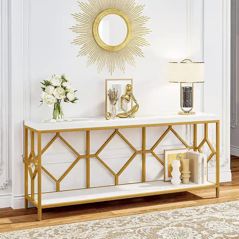 70.9-Inch Industrial Sofa Console Table with Open Storage Shelf - Extra Long Narrow Entry Table for Behind Couch 10