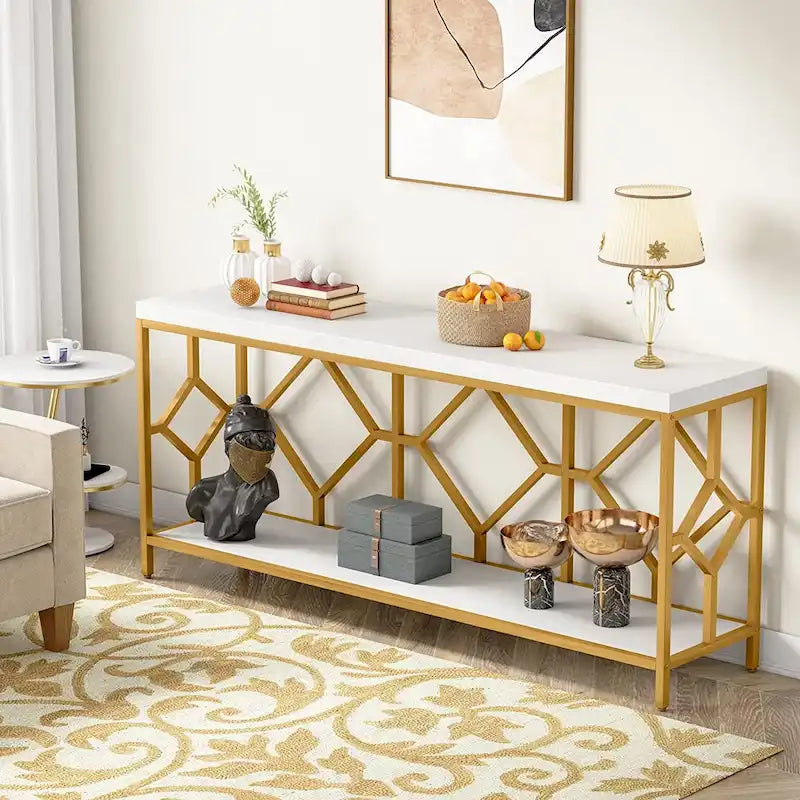 70.9-Inch Industrial Sofa Console Table with Open Storage Shelf - Extra Long Narrow Entry Table for Behind Couch 11