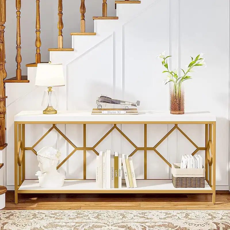 70.9-Inch Industrial Sofa Console Table with Open Storage Shelf - Extra Long Narrow Entry Table for Behind Couch 12