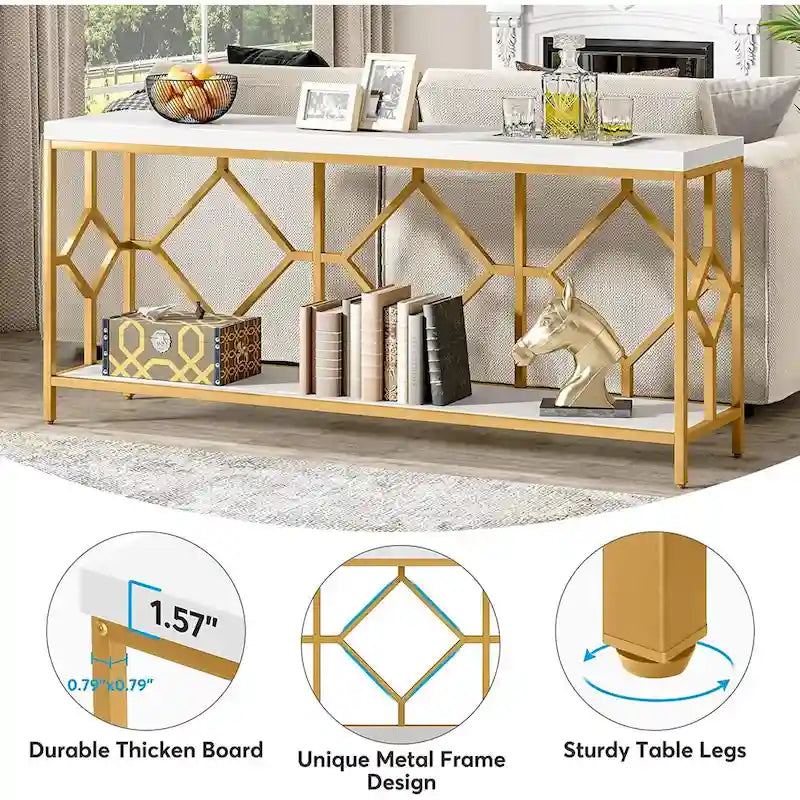 70.9-Inch Industrial Sofa Console Table with Open Storage Shelf - Extra Long Narrow Entry Table for Behind Couch 13