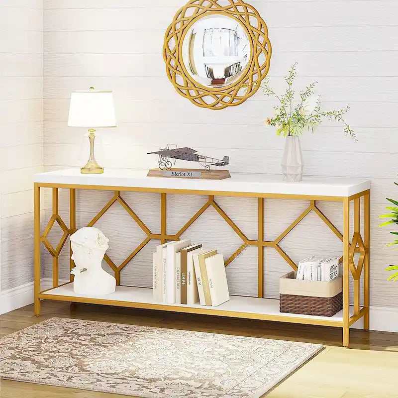 70.9-Inch Industrial Sofa Console Table with Open Storage Shelf - Extra Long Narrow Entry Table for Behind Couch 14