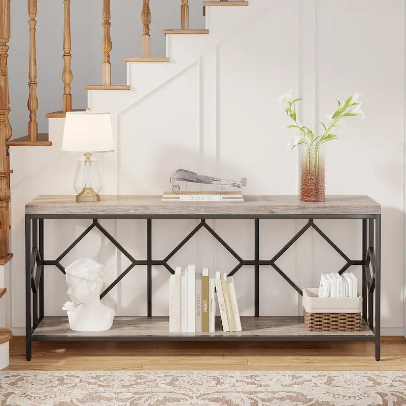 70.9-Inch Industrial Sofa Console Table with Open Storage Shelf - Extra Long Narrow Entry Table for Behind Couch 16
