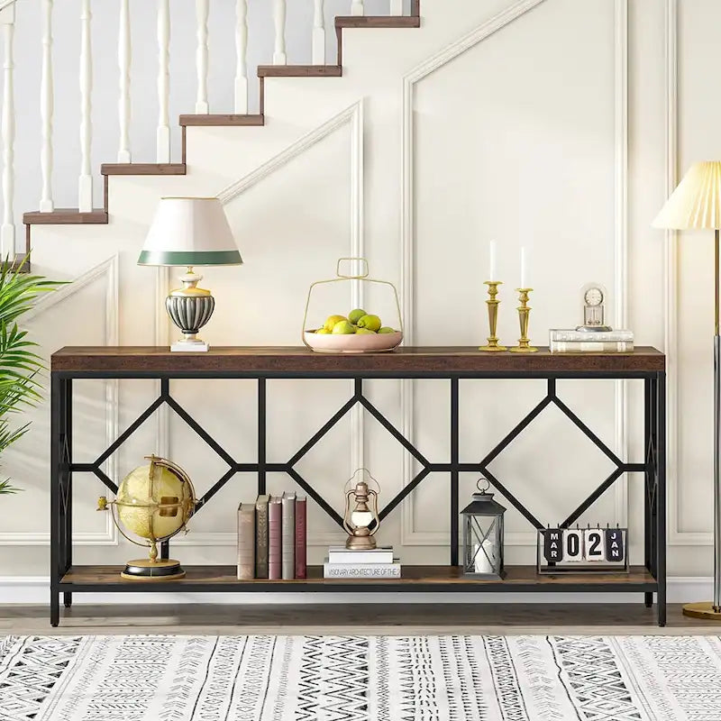 70.9-Inch Industrial Sofa Console Table with Open Storage Shelf - Extra Long Narrow Entry Table for Behind Couch 24