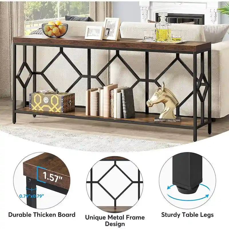 70.9-Inch Industrial Sofa Console Table with Open Storage Shelf - Extra Long Narrow Entry Table for Behind Couch 25