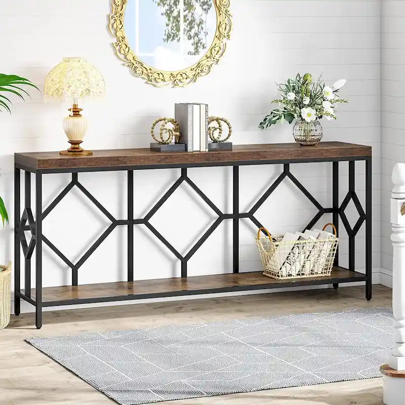 70.9-Inch Industrial Sofa Console Table with Open Storage Shelf - Extra Long Narrow Entry Table for Behind Couch 27