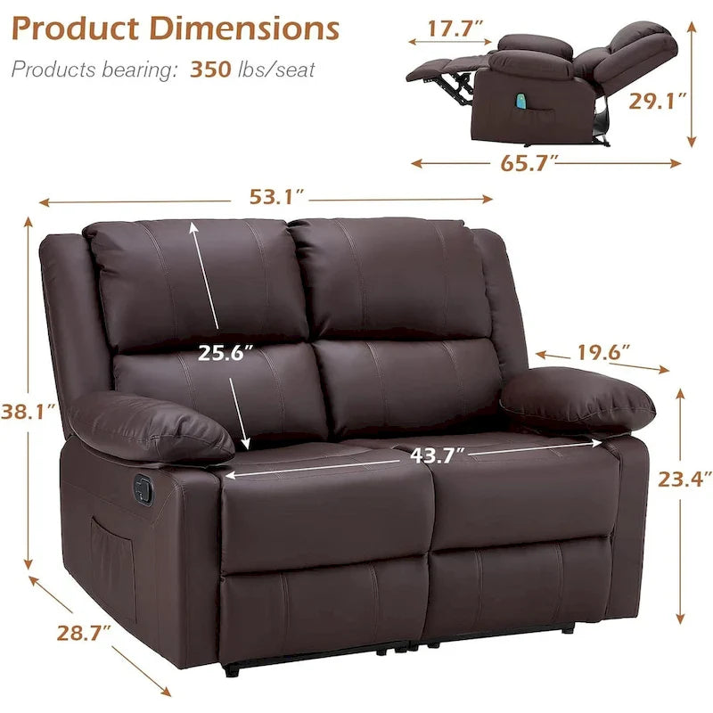 AECOJOY Dual Reclining Loveseat with Heat and Massage Features 5