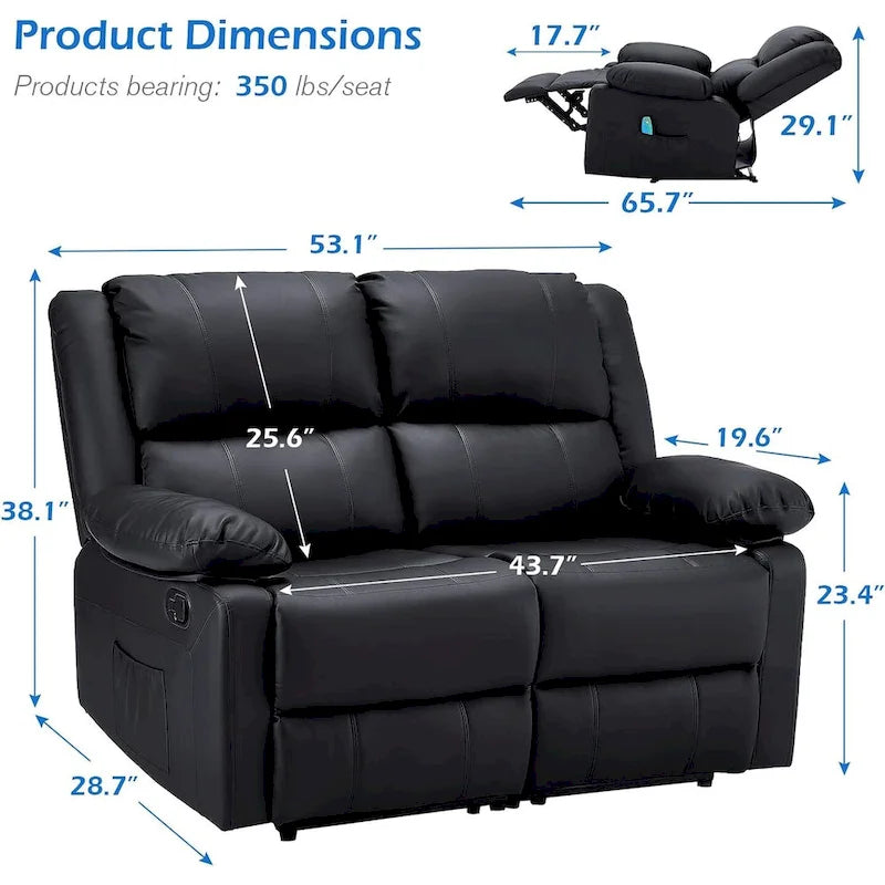 AECOJOY Dual Reclining Loveseat with Heat and Massage Features 12