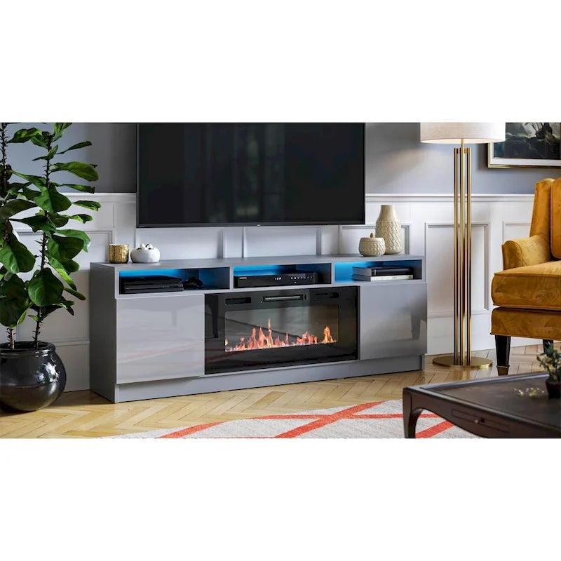 Modern 63-Inch TV Stand with Reno 05 Electric Fireplace 12