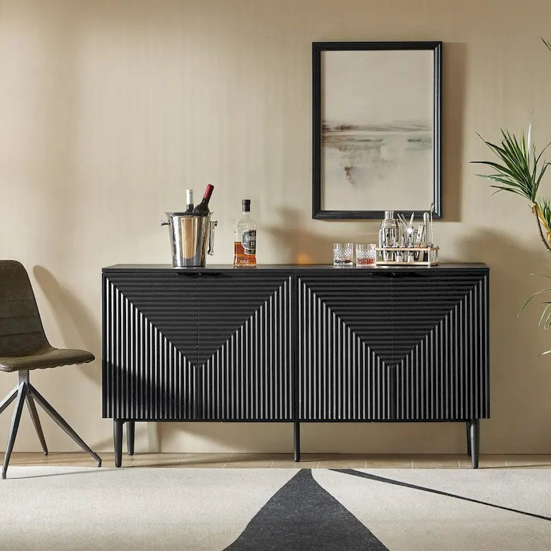 Burkart Contemporary 63-Inch 4-Door Sideboard with Wine Rack and Metal Legs by HULALA HOME 25