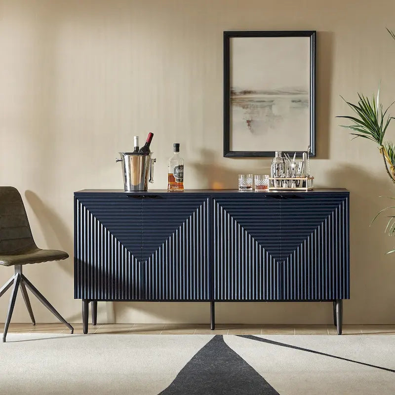 Burkart Contemporary 63-Inch 4-Door Sideboard with Wine Rack and Metal Legs by HULALA HOME 26