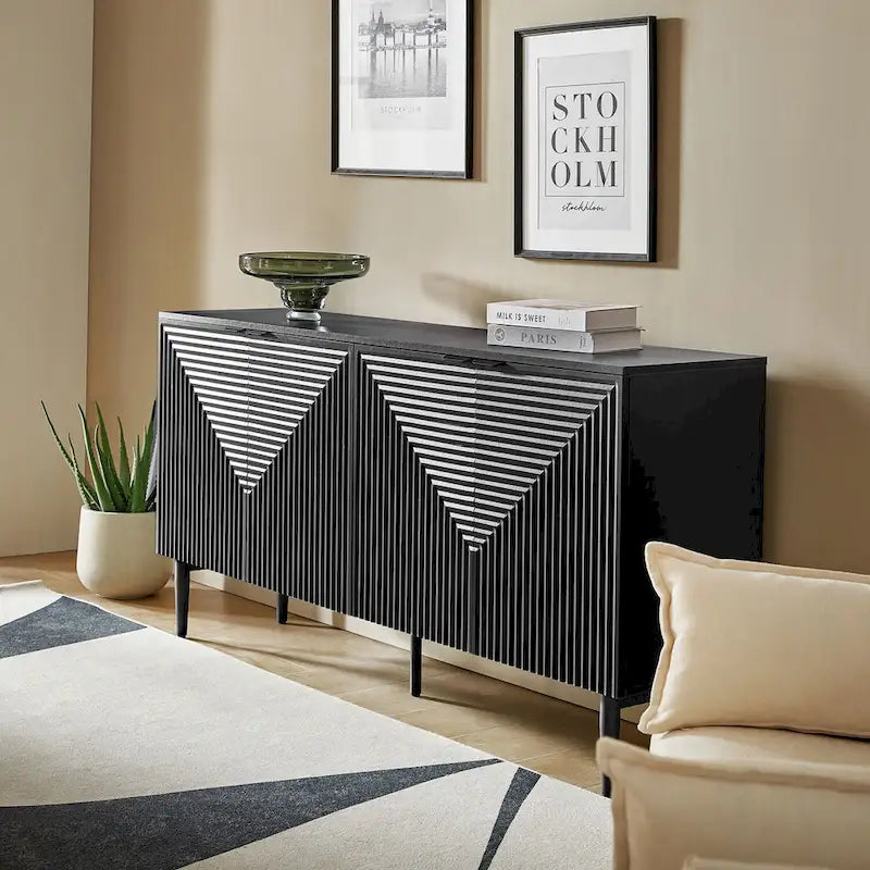 Burkart Contemporary 63-Inch 4-Door Sideboard with Wine Rack and Metal Legs by HULALA HOME 3