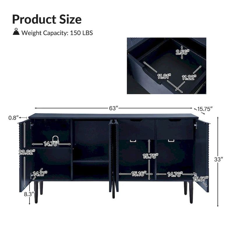 Burkart Contemporary 63-Inch 4-Door Sideboard with Wine Rack and Metal Legs by HULALA HOME 8