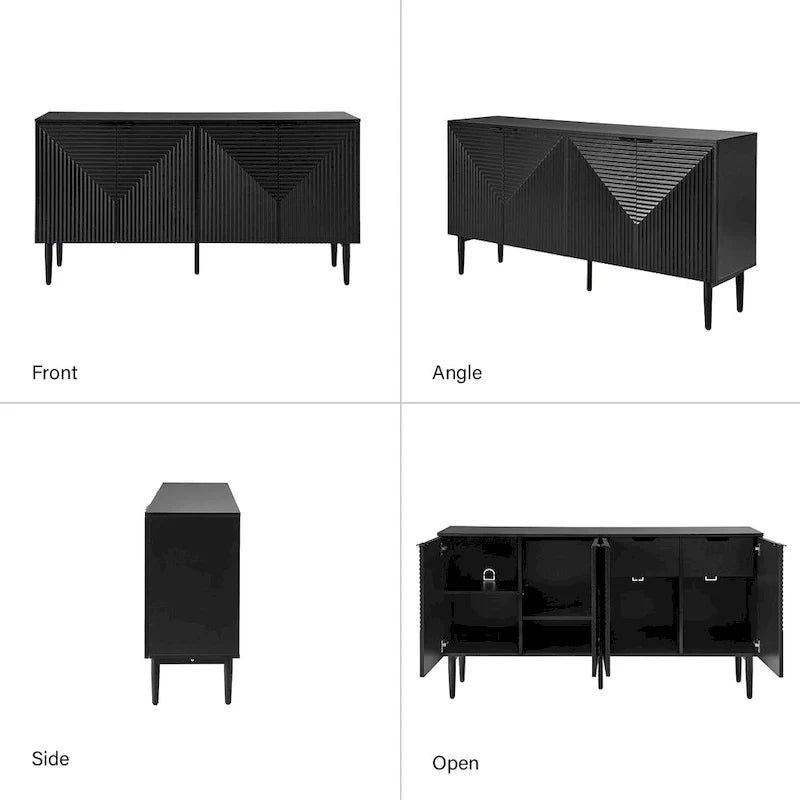 Burkart Contemporary 63-Inch 4-Door Sideboard with Wine Rack and Metal Legs by HULALA HOME 12