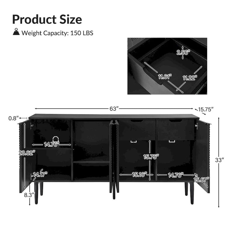 Burkart Contemporary 63-Inch 4-Door Sideboard with Wine Rack and Metal Legs by HULALA HOME 13