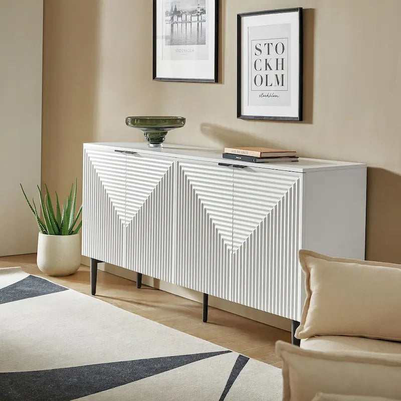 Burkart Contemporary 63-Inch 4-Door Sideboard with Wine Rack and Metal Legs by HULALA HOME 19