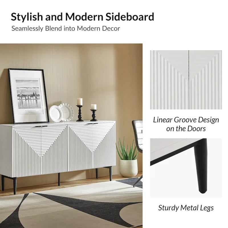Burkart Contemporary 63-Inch 4-Door Sideboard with Wine Rack and Metal Legs by HULALA HOME 22