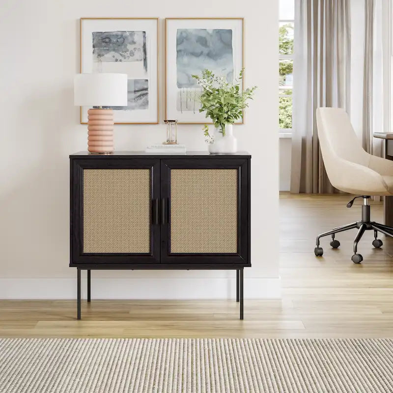 2-Door Rattan Storage Cabinet with Sideboard Design 18
