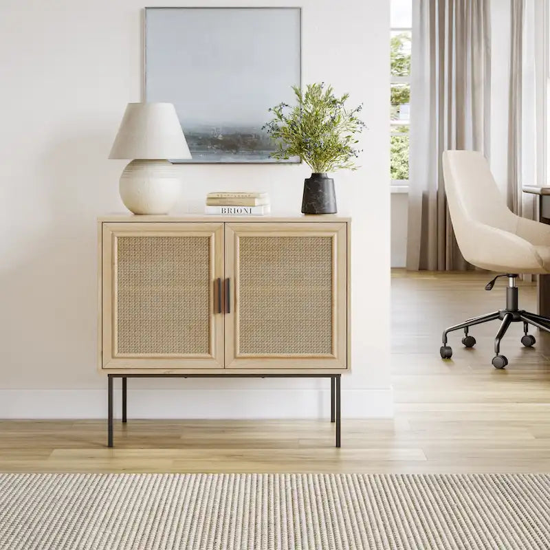 2-Door Rattan Storage Cabinet with Sideboard Design 19