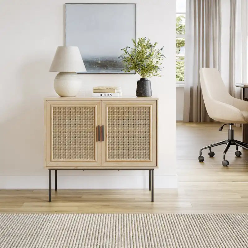 2-Door Rattan Storage Cabinet with Sideboard Design 1