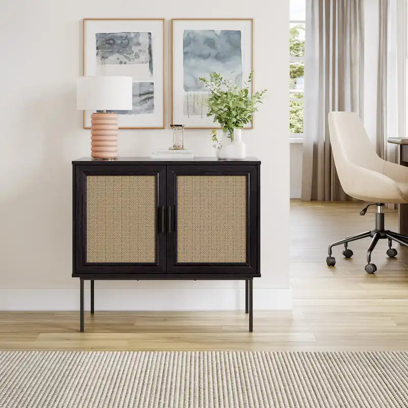 2-Door Rattan Storage Cabinet with Sideboard Design 2