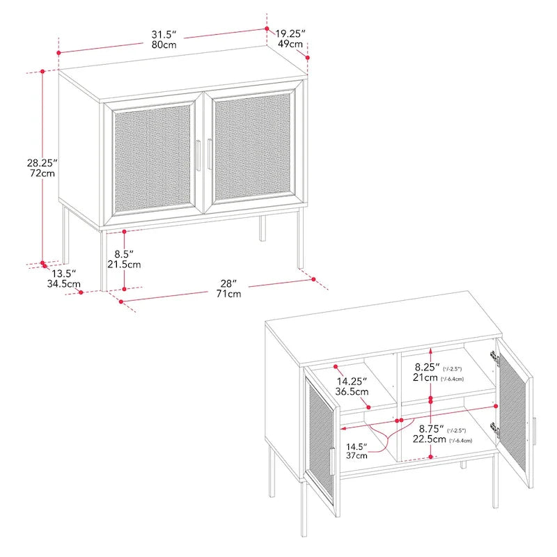 2-Door Rattan Storage Cabinet with Sideboard Design 3