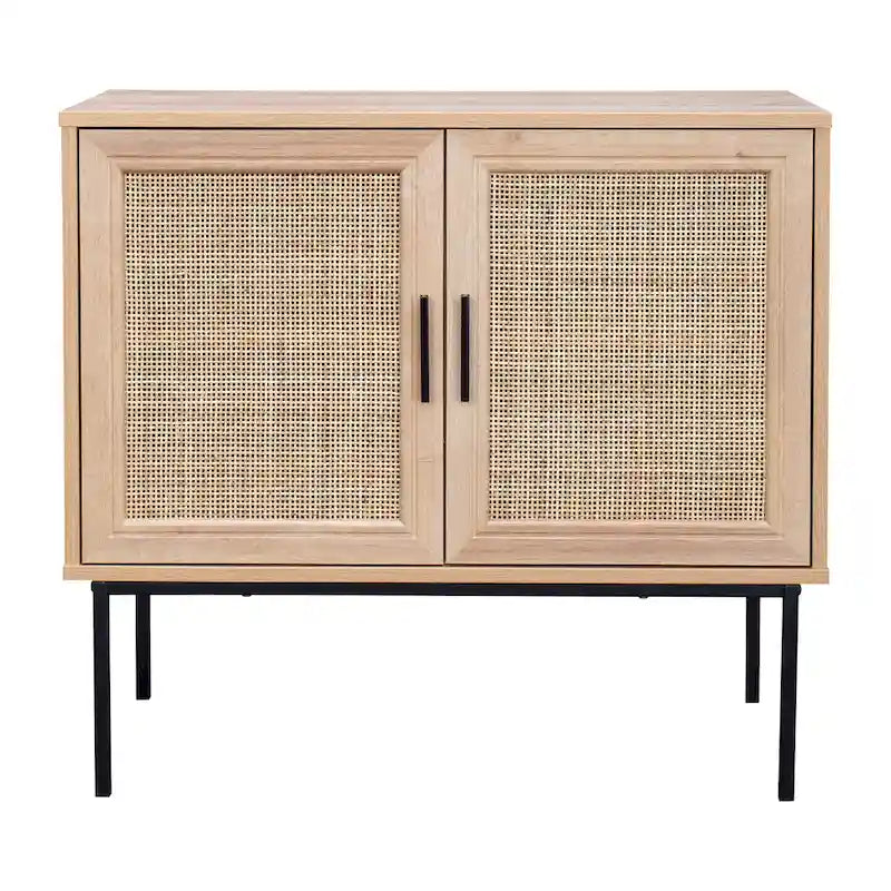 2-Door Rattan Storage Cabinet with Sideboard Design 4