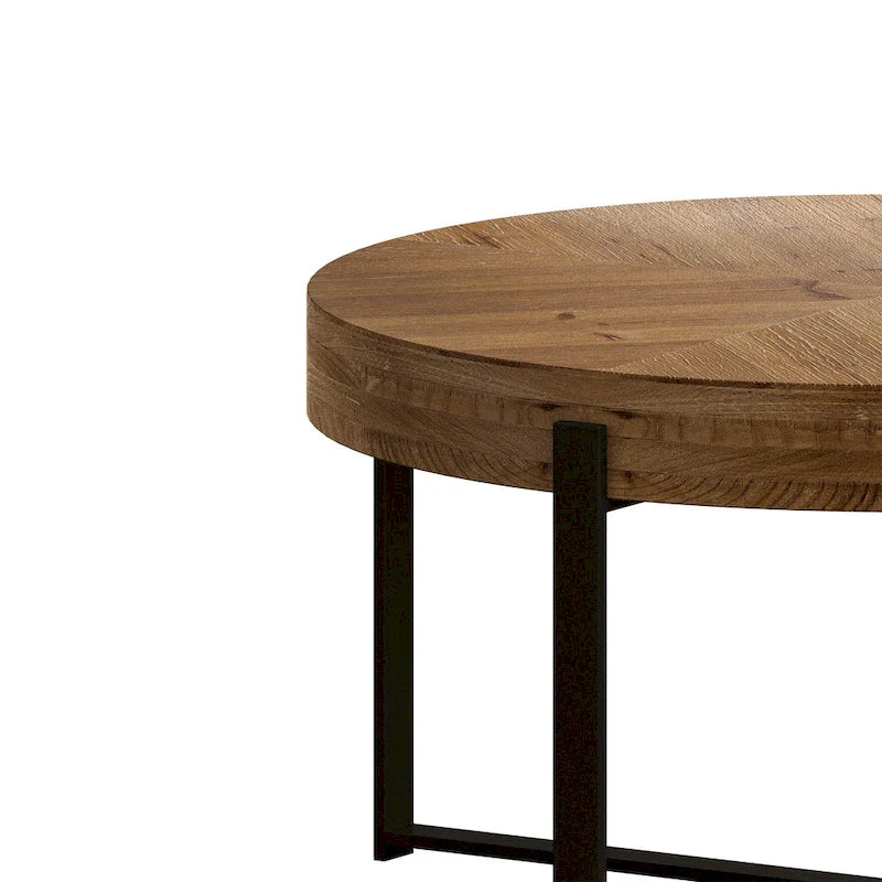 33.86" Modern Retro Round Coffee Table with Cross-Leg Base and Wooden Splicing Design 6