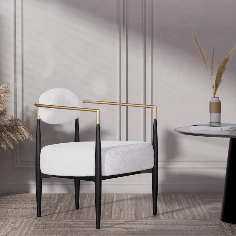 Plush Boucle Dining Chair with Thick Cushion and Elegant Metal Frame for Living Room 2