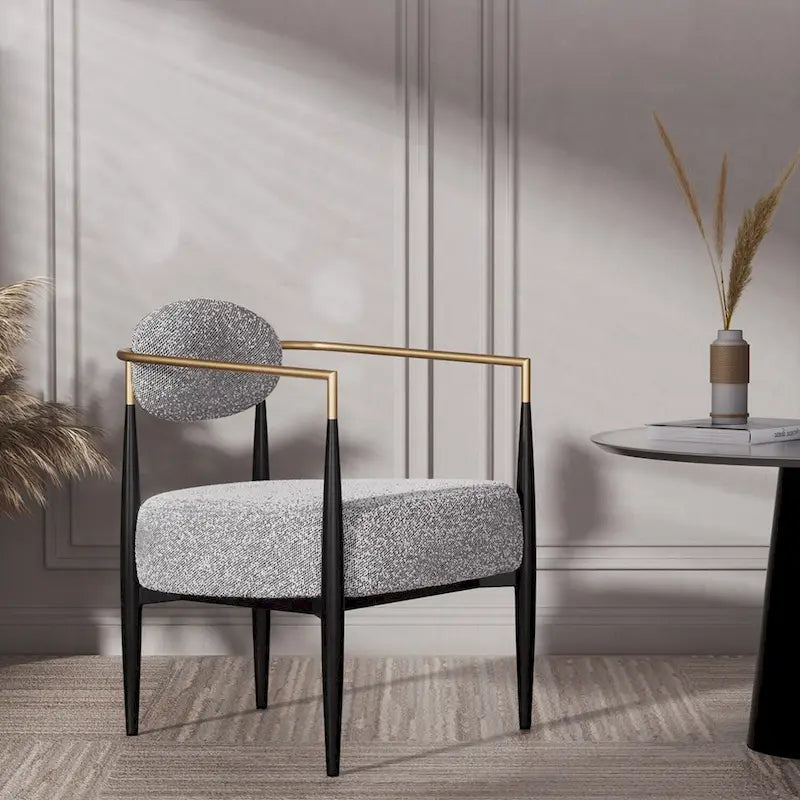 Plush Boucle Dining Chair with Thick Cushion and Elegant Metal Frame for Living Room 3