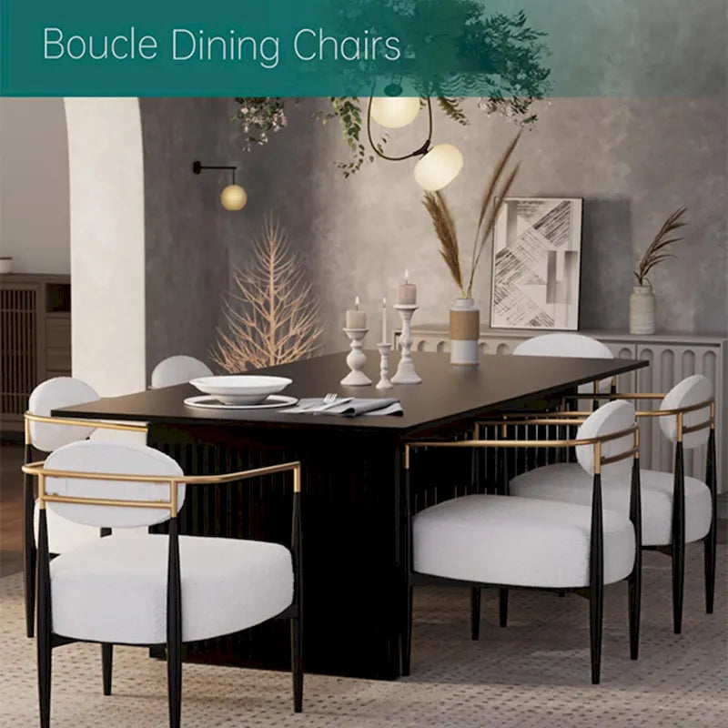 Plush Boucle Dining Chair with Thick Cushion and Elegant Metal Frame for Living Room 4