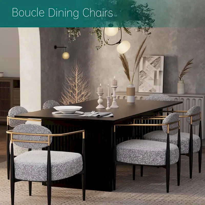 Plush Boucle Dining Chair with Thick Cushion and Elegant Metal Frame for Living Room 5