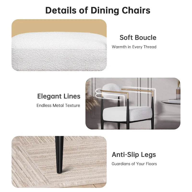 Plush Boucle Dining Chair with Thick Cushion and Elegant Metal Frame for Living Room 18