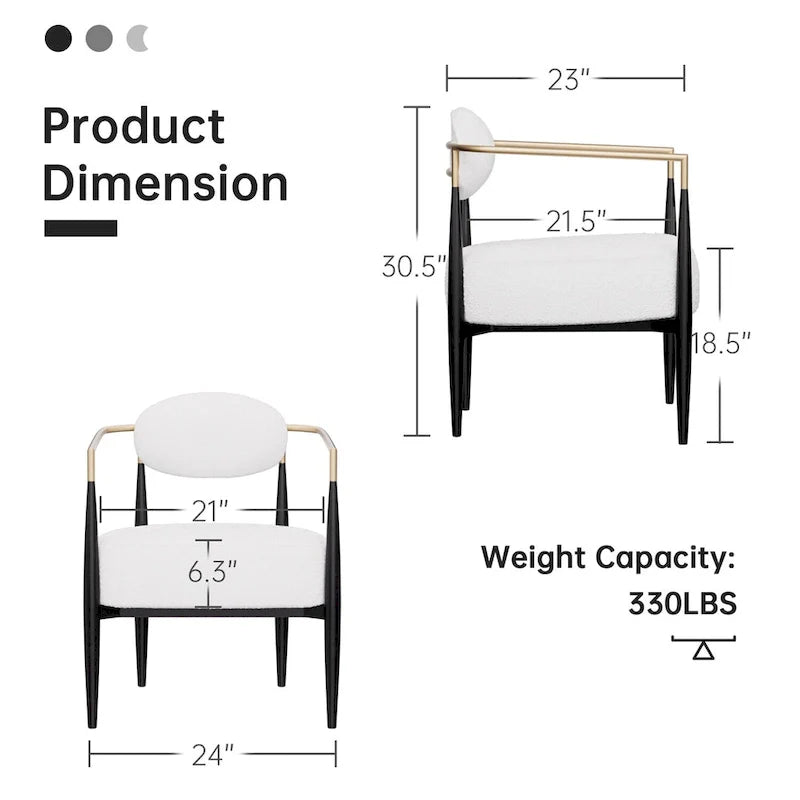 Plush Boucle Dining Chair with Thick Cushion and Elegant Metal Frame for Living Room 20