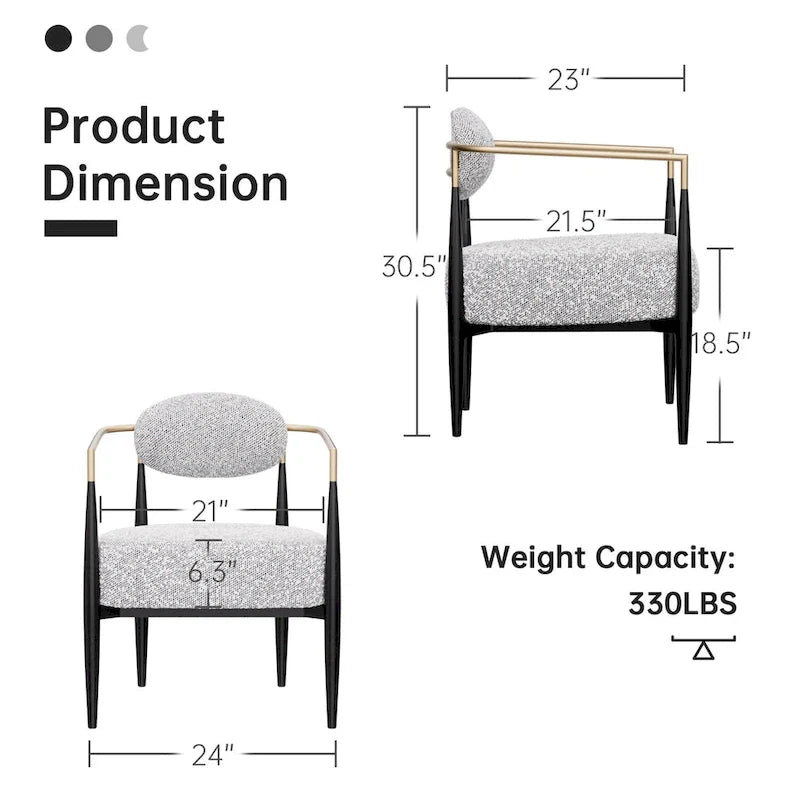 Plush Boucle Dining Chair with Thick Cushion and Elegant Metal Frame for Living Room 29