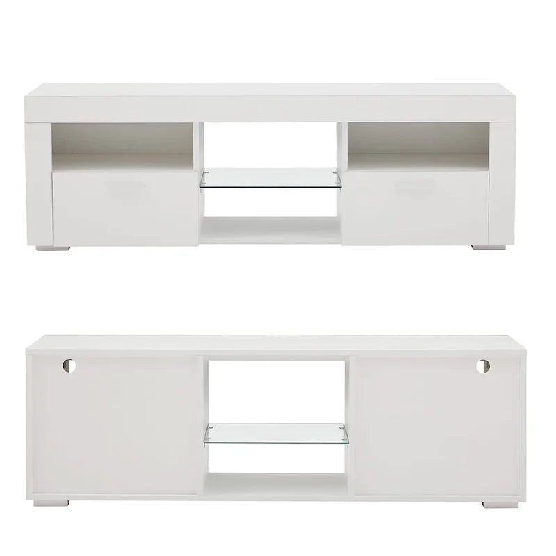Contemporary LED TV Stand Media Console with Illuminated Features - High Gloss Finish, 51L x 14W x 16H inches 20