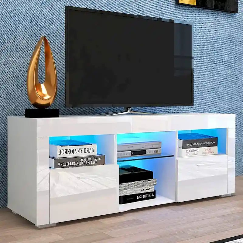 Contemporary LED TV Stand Media Console with Illuminated Features - High Gloss Finish, 51L x 14W x 16H inches 1
