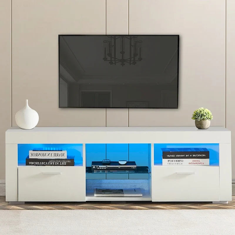 Contemporary LED TV Stand Media Console with Illuminated Features - High Gloss Finish, 51L x 14W x 16H inches 3
