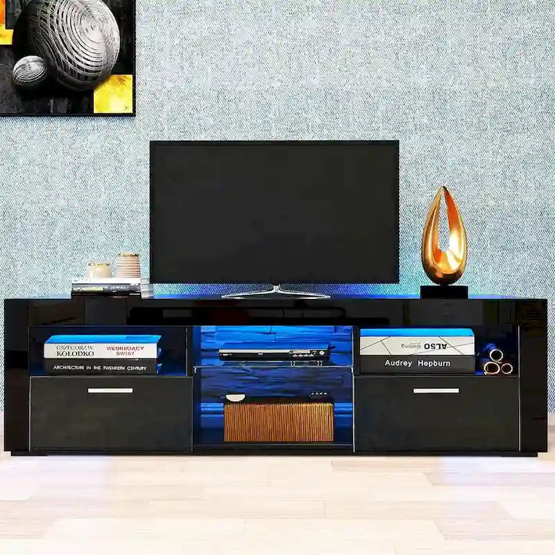 Contemporary LED TV Stand Media Console with Illuminated Features - High Gloss Finish, 51L x 14W x 16H inches 4