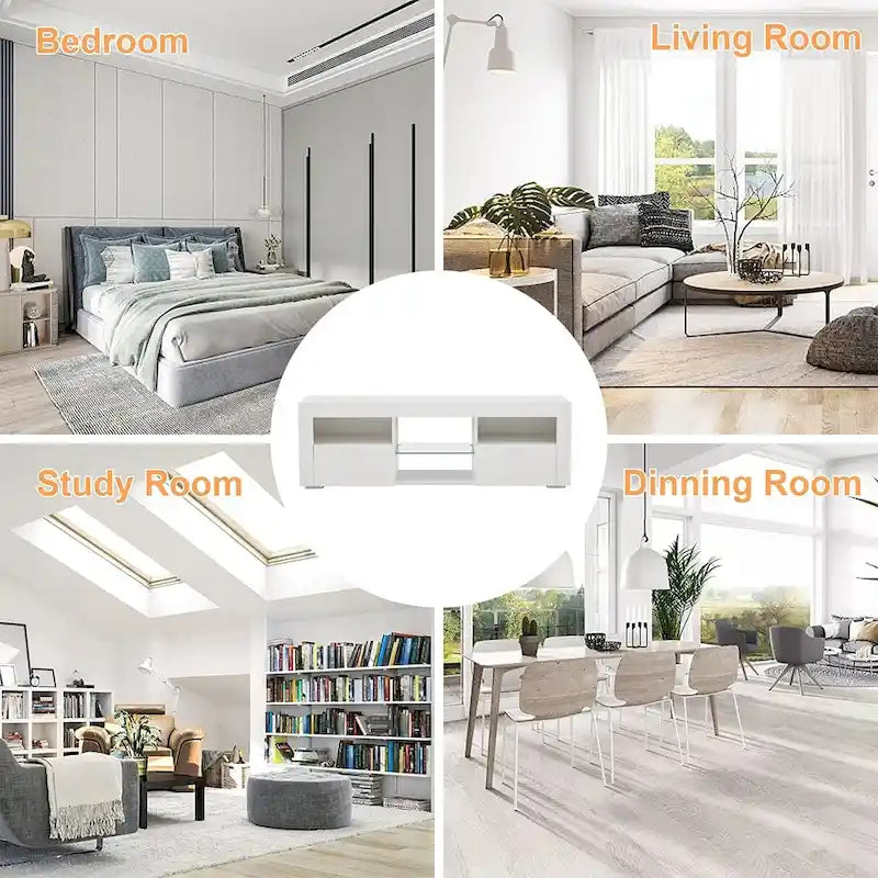 Contemporary LED TV Stand Media Console with Illuminated Features - High Gloss Finish, 51L x 14W x 16H inches 6