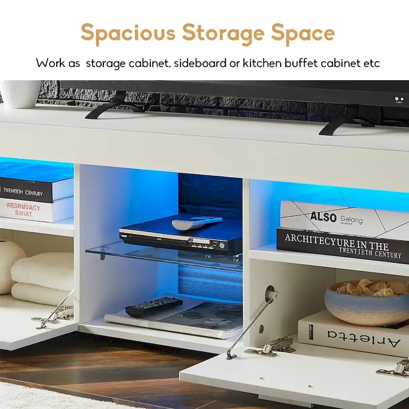 Contemporary LED TV Stand Media Console with Illuminated Features - High Gloss Finish, 51L x 14W x 16H inches 7
