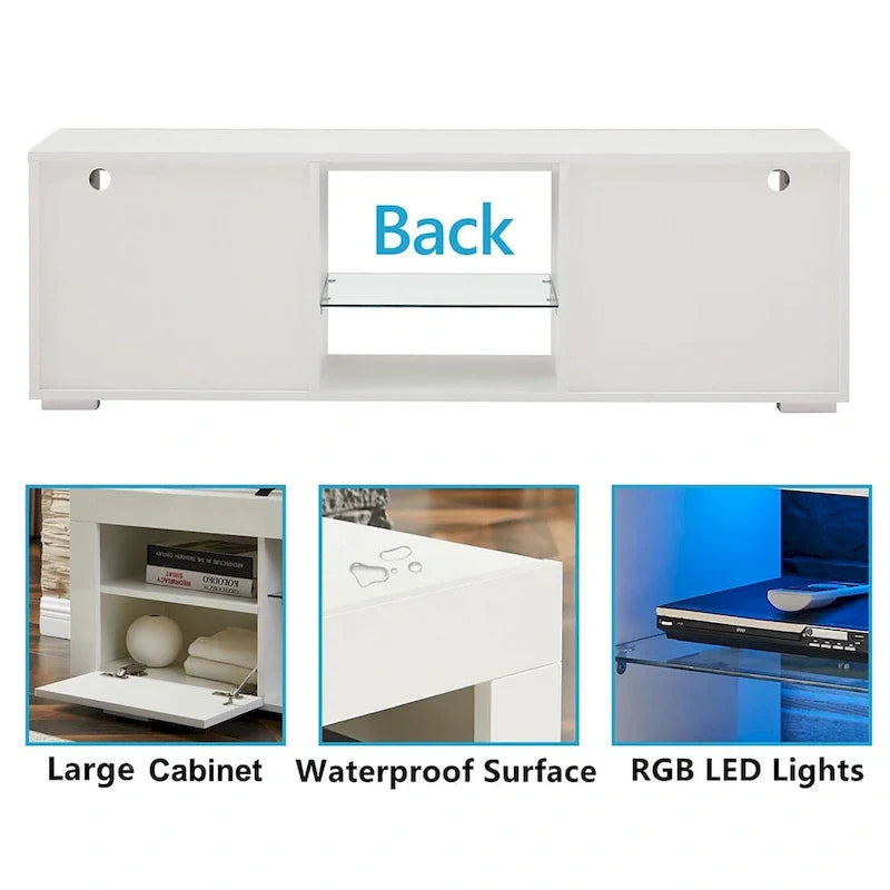 Contemporary LED TV Stand Media Console with Illuminated Features - High Gloss Finish, 51L x 14W x 16H inches 8