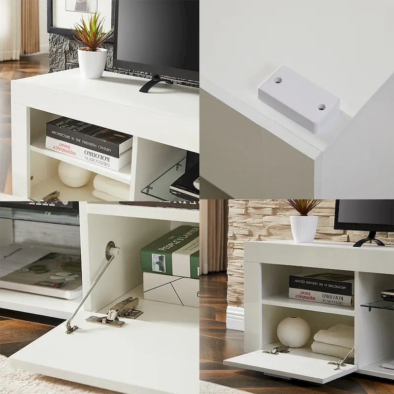 Contemporary LED TV Stand Media Console with Illuminated Features - High Gloss Finish, 51L x 14W x 16H inches 10