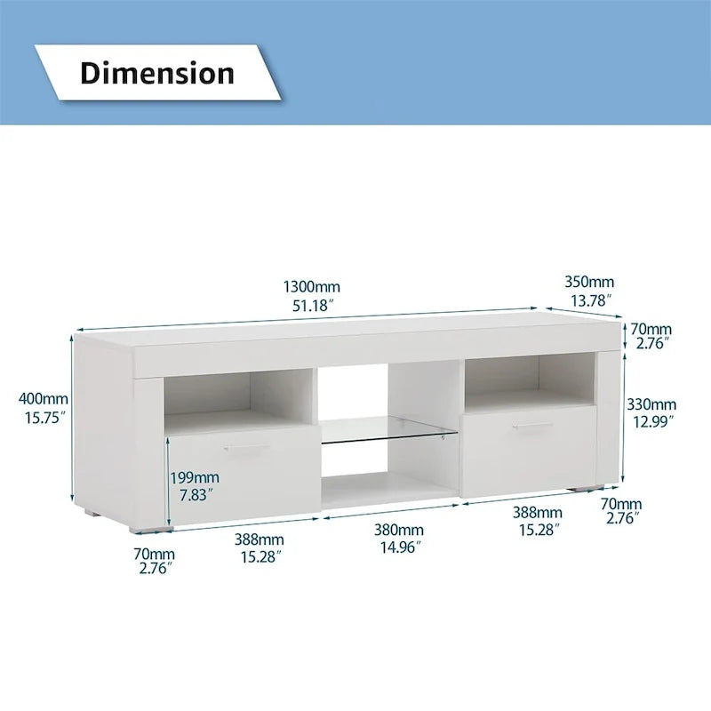 Contemporary LED TV Stand Media Console with Illuminated Features - High Gloss Finish, 51L x 14W x 16H inches 11