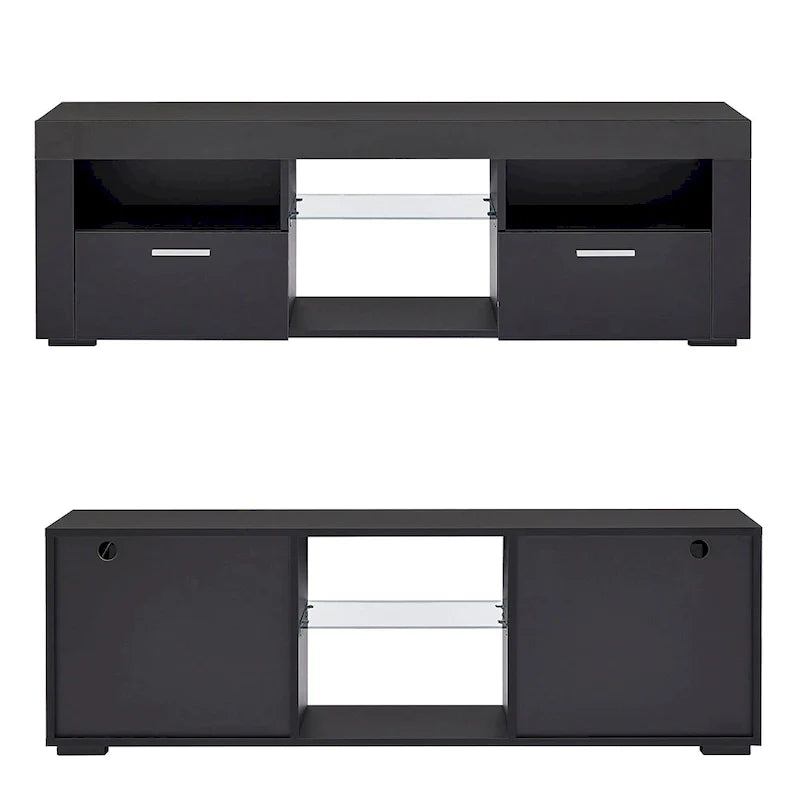 Contemporary LED TV Stand Media Console with Illuminated Features - High Gloss Finish, 51L x 14W x 16H inches 12