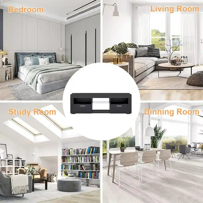 Contemporary LED TV Stand Media Console with Illuminated Features - High Gloss Finish, 51L x 14W x 16H inches 13